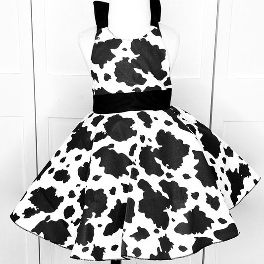 Handmade Cow Print Halter Dress | Twirl Skirt, Bow Detail