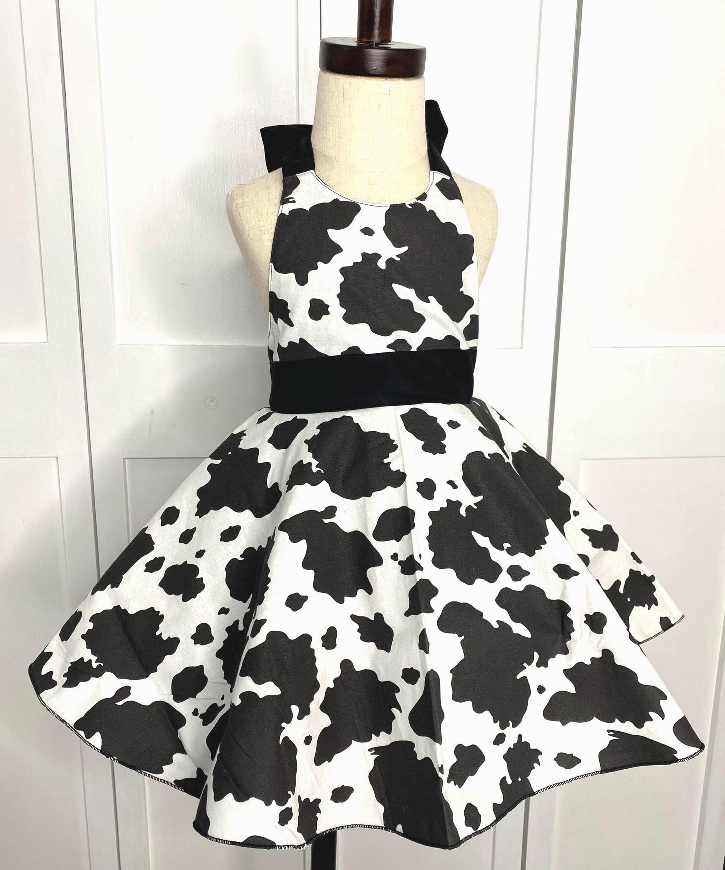 Handmade Cow Print Halter Dress | Twirl Skirt, Bow Detail