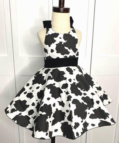 Handmade Cow Print Halter Dress | Twirl Skirt, Bow Detail