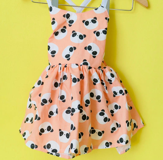 Handmade Panda Print Dress: Open-Back Cotton  Dress