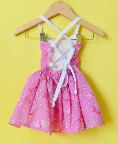 Handmade Pink Dragonfly Dress: Girls Polka Dot Cotton Dress