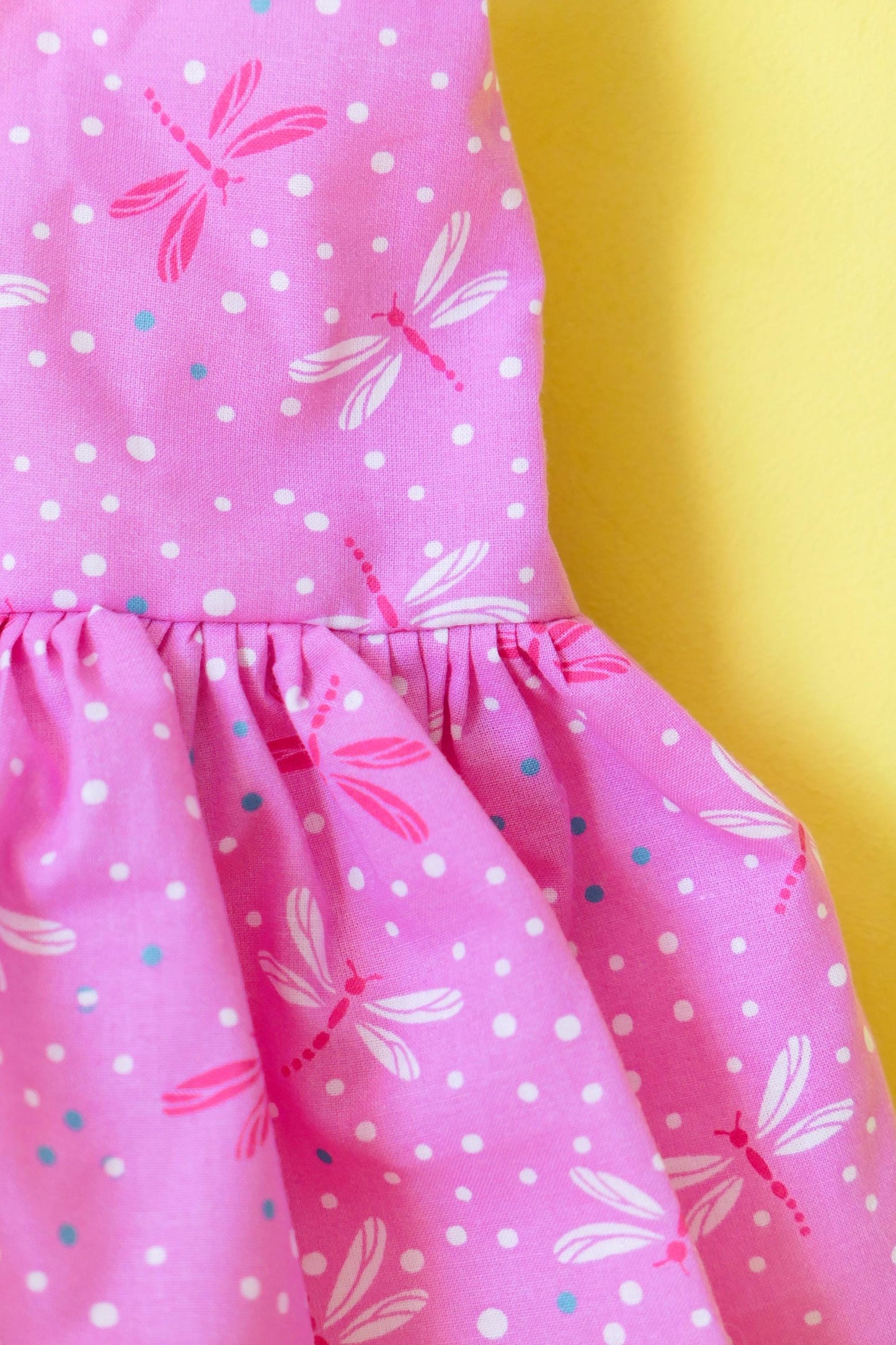 Handmade Pink Dragonfly Dress: Girls Polka Dot Cotton Dress