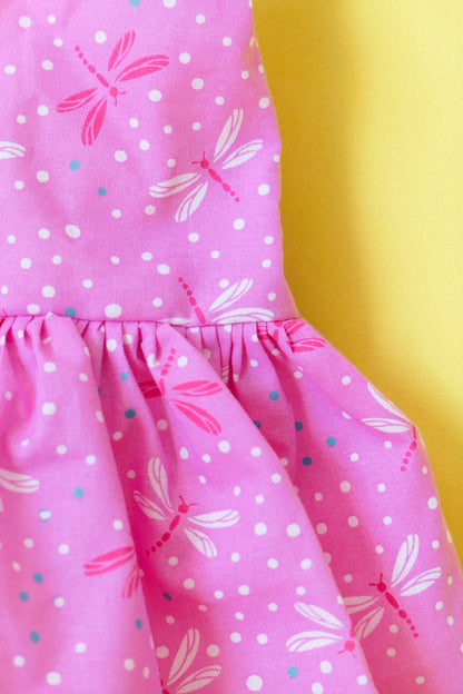 Handmade Pink Dragonfly Dress: Girls Polka Dot Cotton Dress