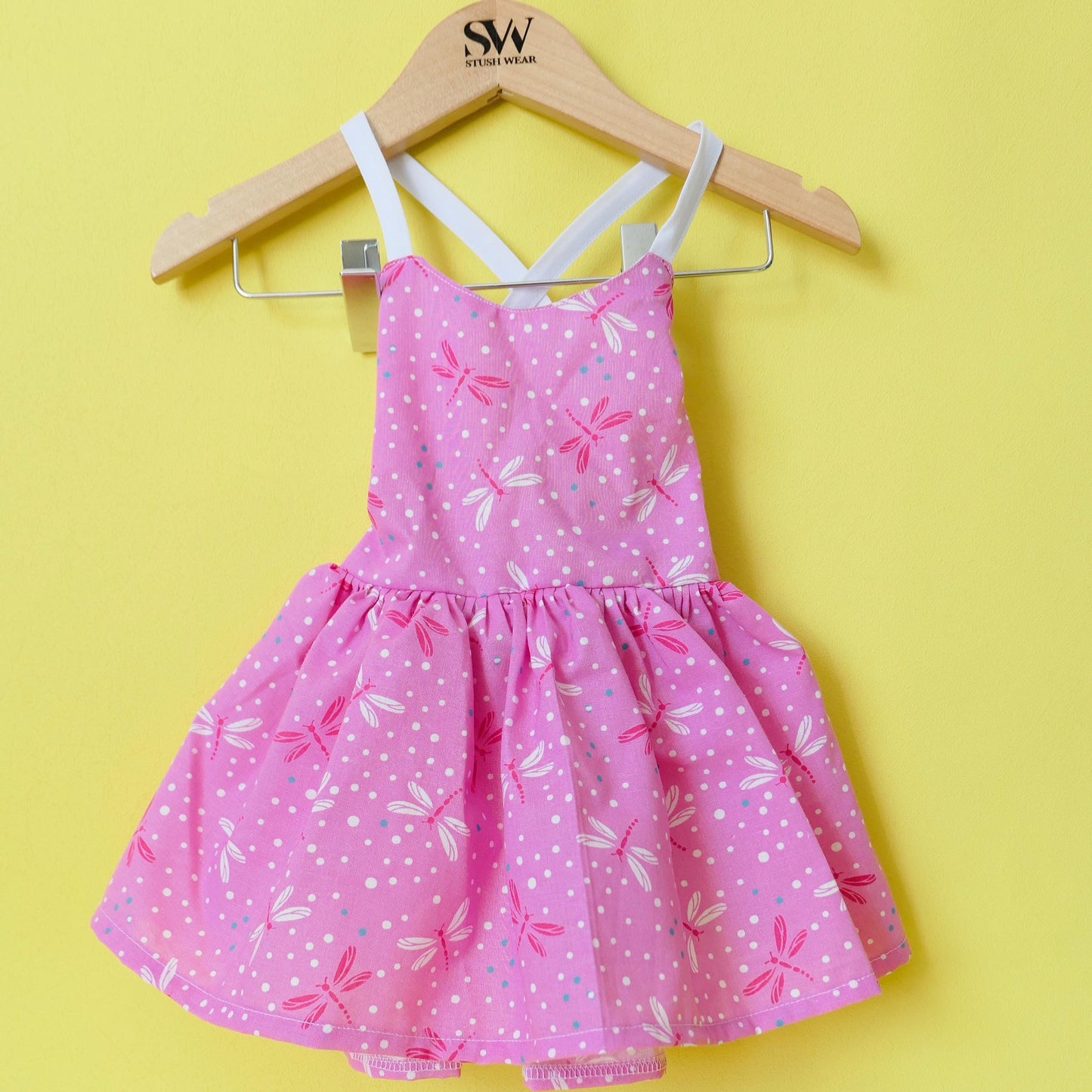 Handmade Pink Dragonfly Dress: Girls Polka Dot Cotton Dress