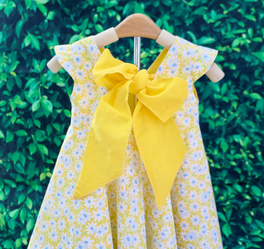 Yellow Floral Dress | Twirlly Girls Dress | Big Bow Dress