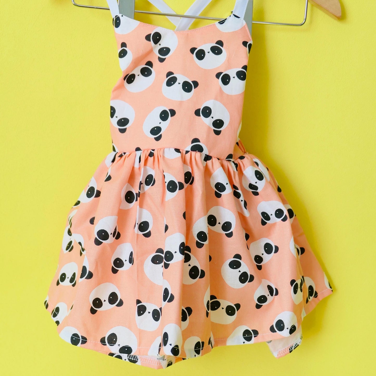 Handmade Panda Print Dress: Open-Back Cotton  Dress