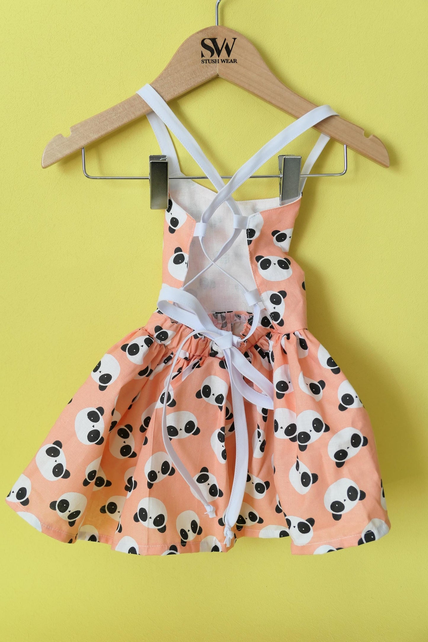 Handmade Panda Print Dress: Open-Back Cotton  Dress