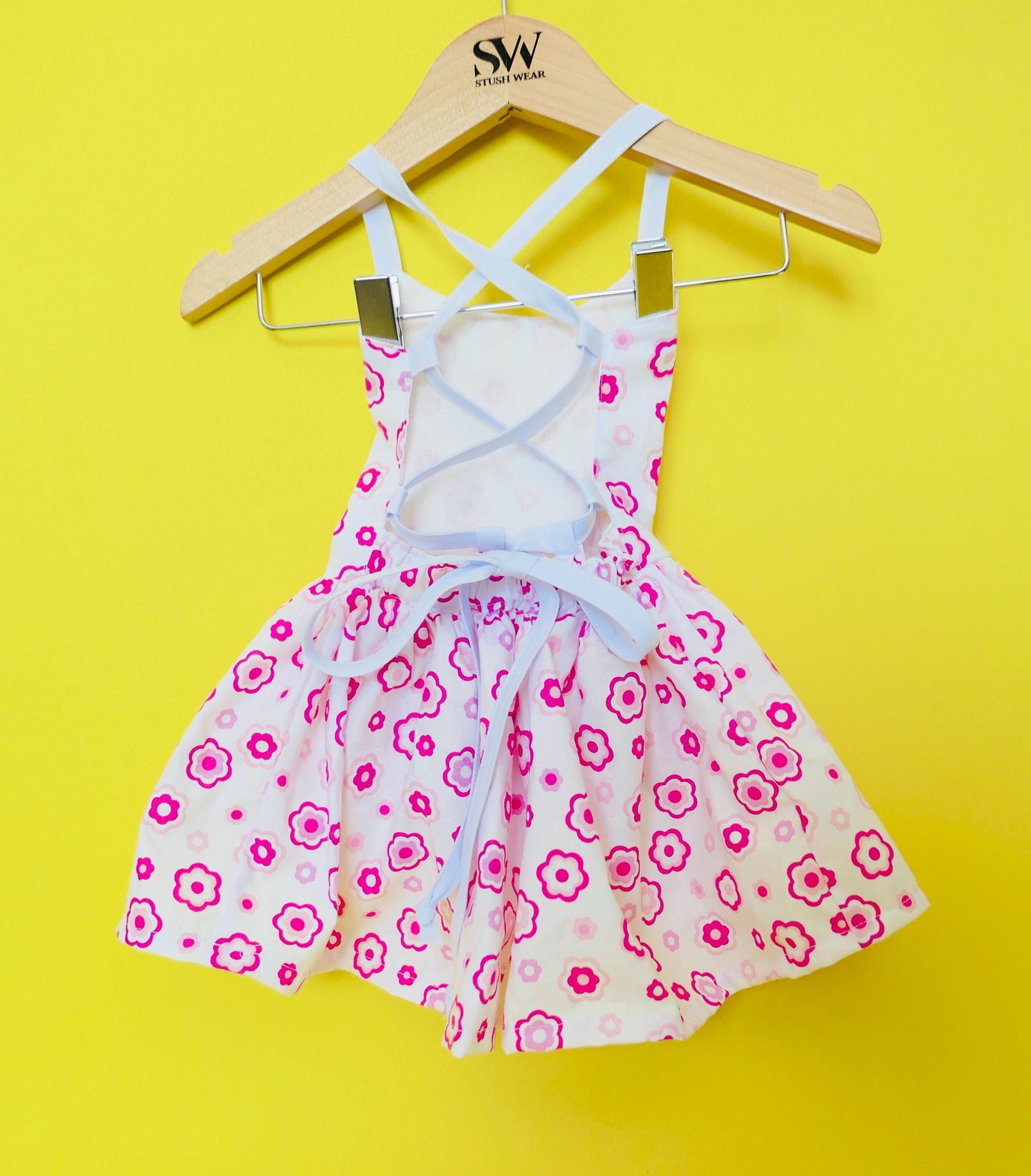 Handmade Pink Floral Baby Dress: Open-Back Outfit