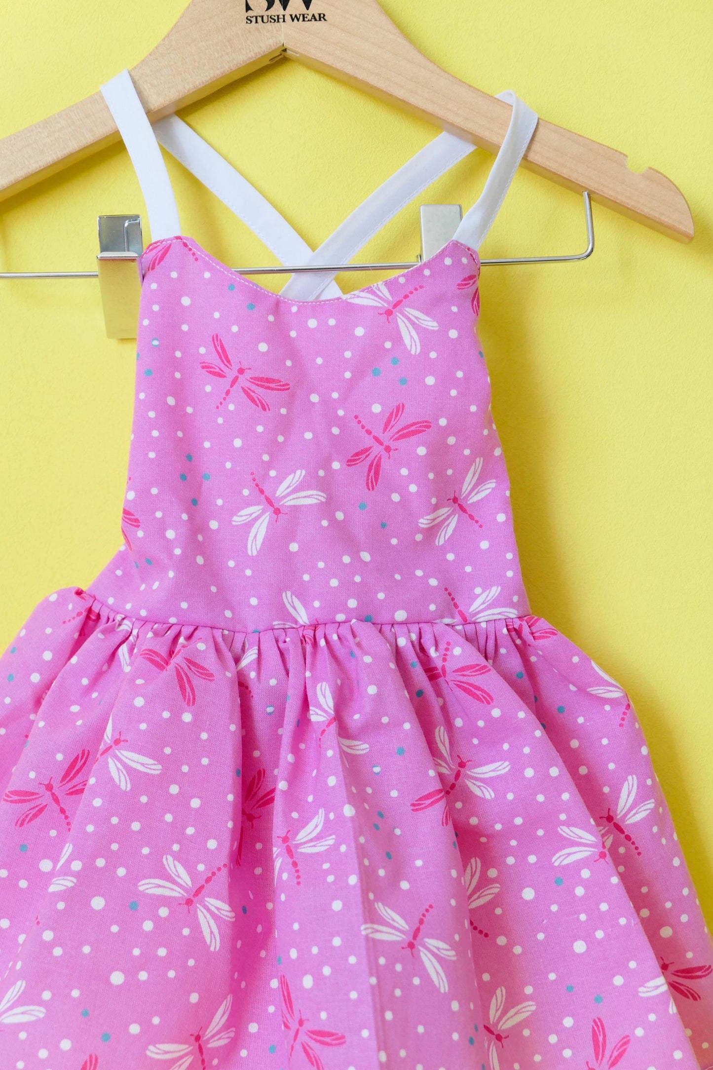 Handmade Pink Dragonfly Dress: Girls Polka Dot Cotton Dress