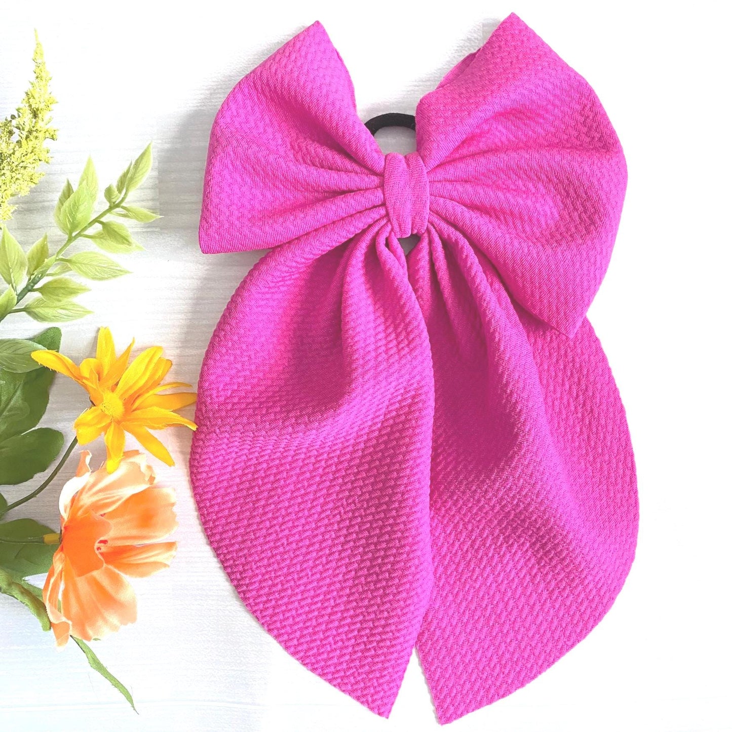 Oversized Hot Pink Hair Bow: Textured Knit, Girls Accessory