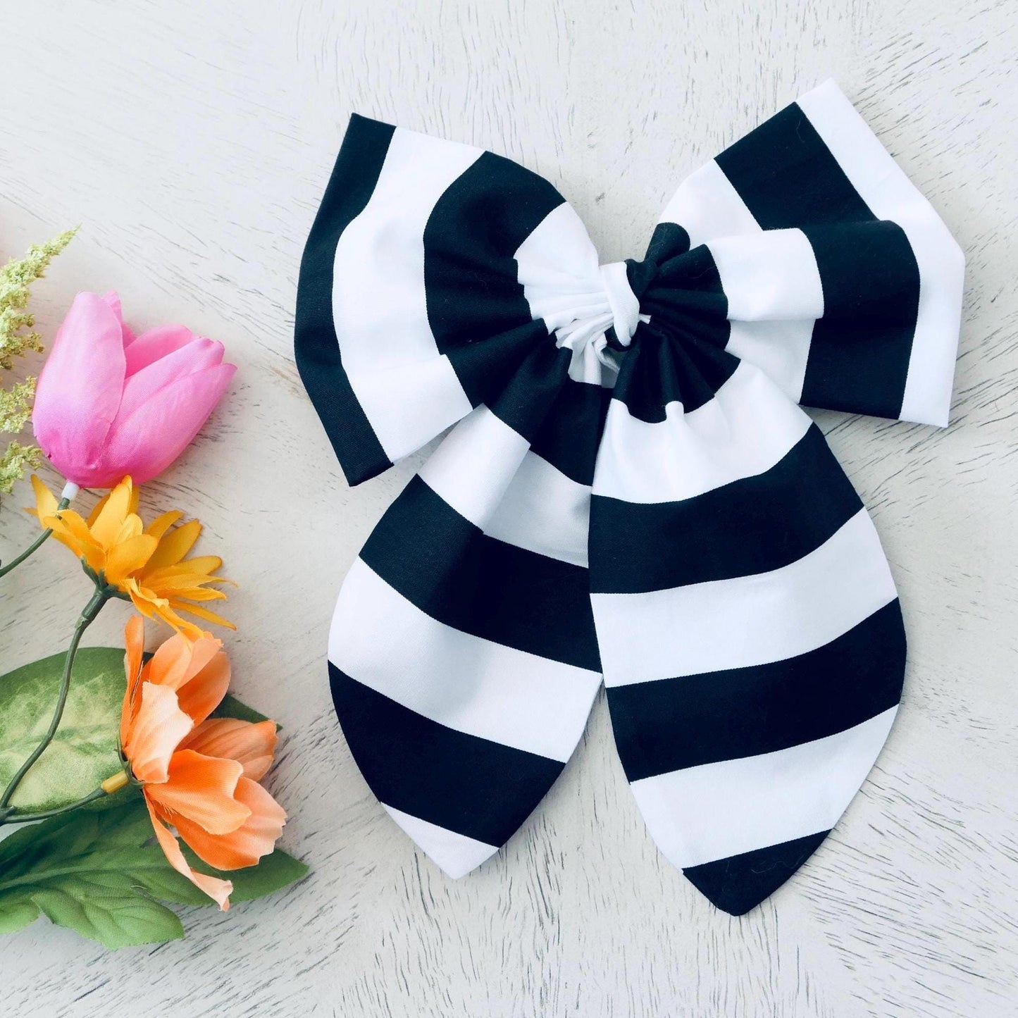 Black and White Striped Girls Dress with Oversized Bow