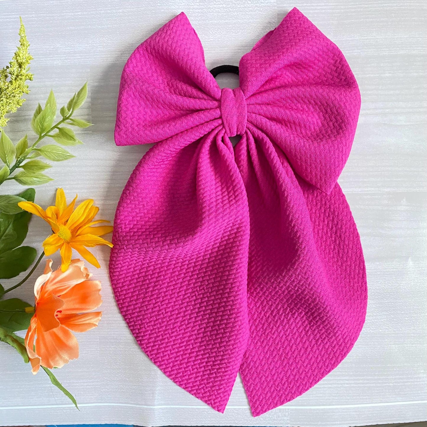 Oversized Hot Pink Hair Bow: Textured Knit, Girls Accessory