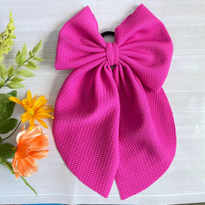 Oversized Hot Pink Hair Bow: Textured Knit, Girls Accessory