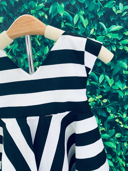 Black and White Striped Girls Dress with Oversized Bow