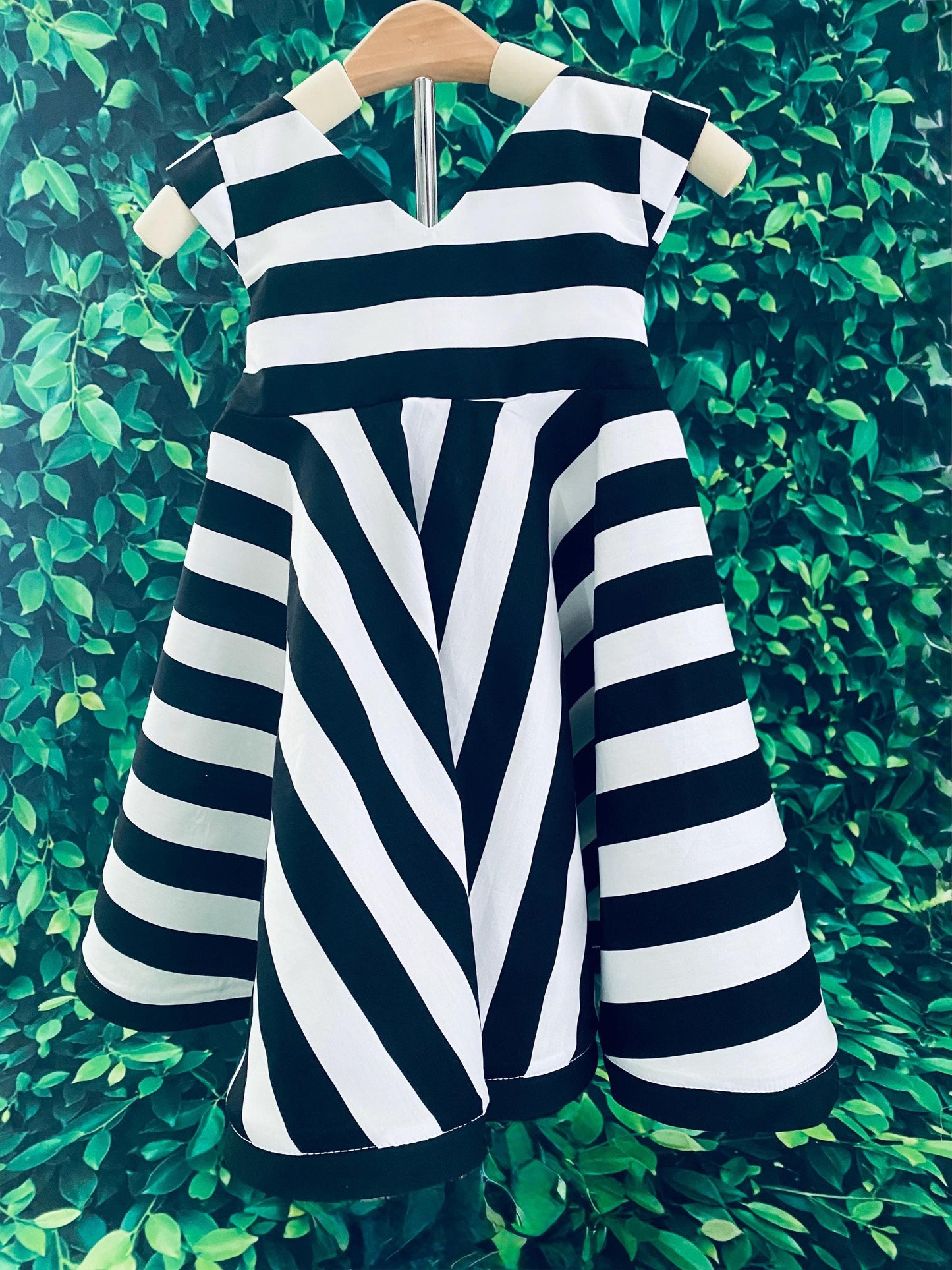 Black and White Striped Girls Dress with Oversized Bow