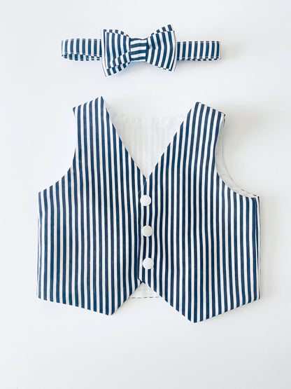 Black and White Striped Baby Vest and Bow Tie | Handmade Cotton Outfit