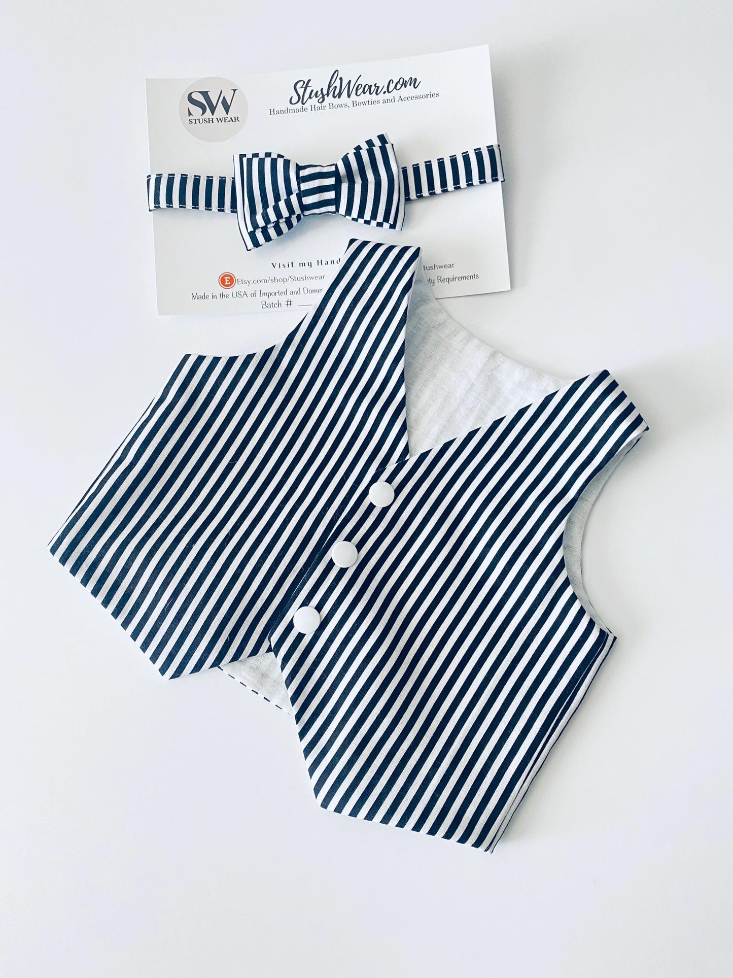 Black and White Striped Baby Vest and Bow Tie | Handmade Cotton Outfit