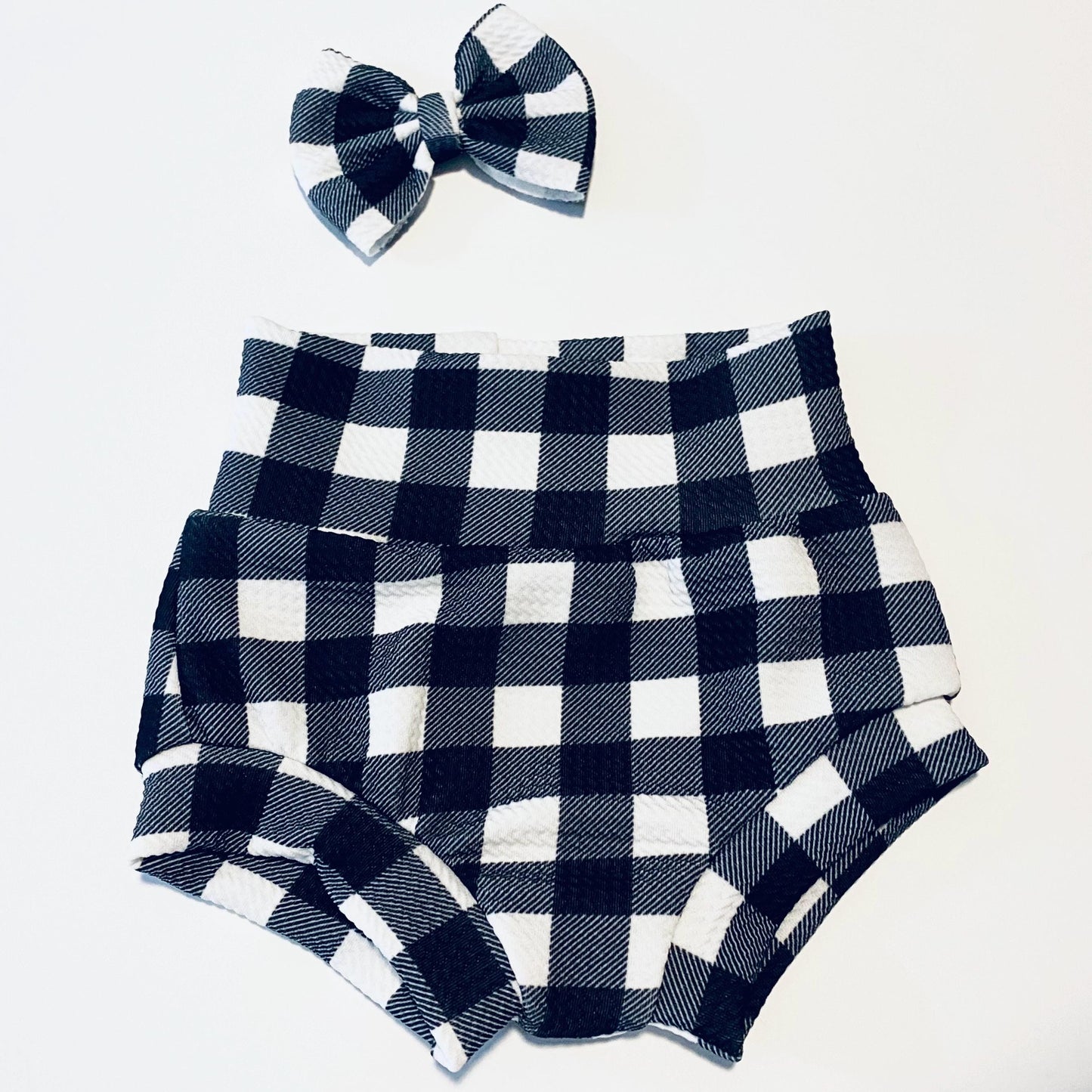 Buffalo Plaid High Waisted Baby Bummies | Baby Shorts | Babies Bloomers | Black and White | Holiday