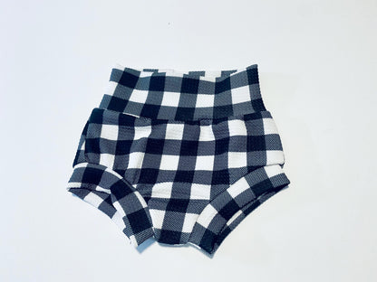 Buffalo Plaid High Waisted Baby Bummies | Baby Shorts | Babies Bloomers | Black and White | Holiday