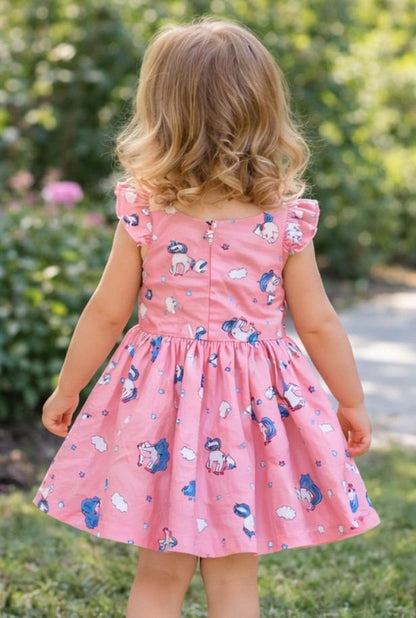 Pink Dress with Flutter Sleeves | Full Circle Skirt | Twirl dress