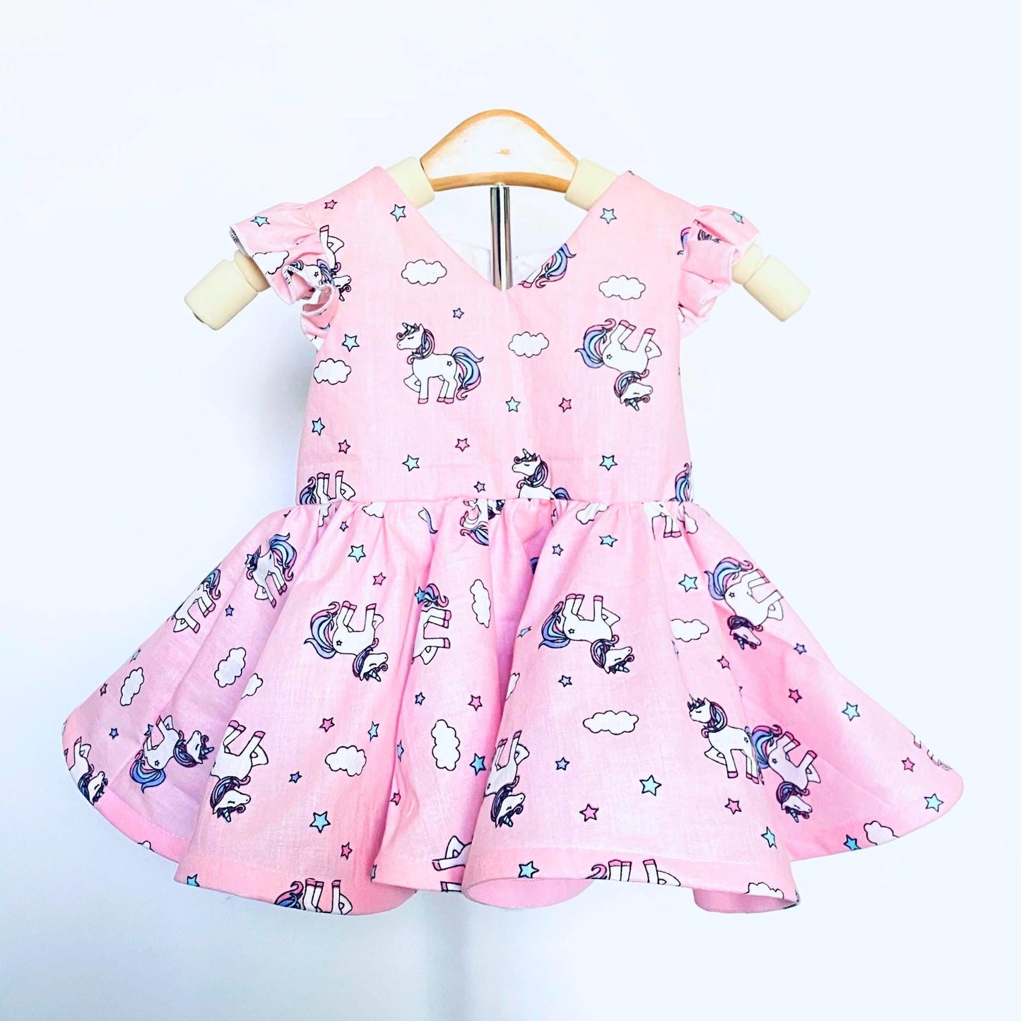 Pink Dress with Flutter Sleeves | Full Circle Skirt | Twirl dress