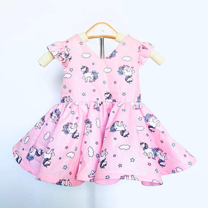 Pink Dress with Flutter Sleeves | Full Circle Skirt | Twirl dress