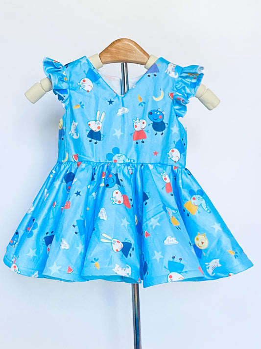 Girls Twirl dress | Blue V-Neck Dress with Flutter Sleeves