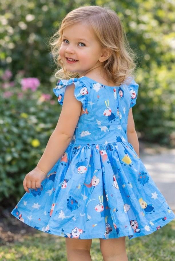 Girls Twirl dress | Blue V-Neck Dress with Flutter Sleeves
