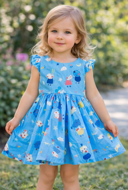 Girls Twirl dress | Blue V-Neck Dress with Flutter Sleeves