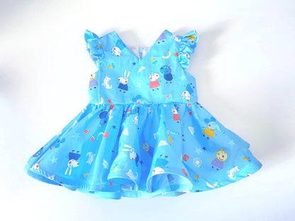 Girls Twirl dress | Blue V-Neck Dress with Flutter Sleeves