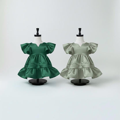 Flower Girl Dress - Satin Party Gown - Handmade Ruffle Girls Boutique Dress