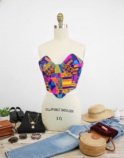 Kente Print Corset Top | Handmade African Bustier, Festival Outfit