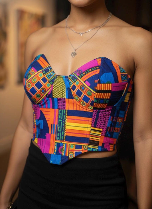 Kente Print Corset Top | Handmade African Bustier, Festival Outfit