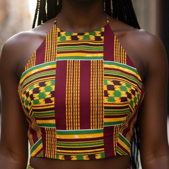 Handmade Kente Halter Crop Top | African Print Lace-Up Back