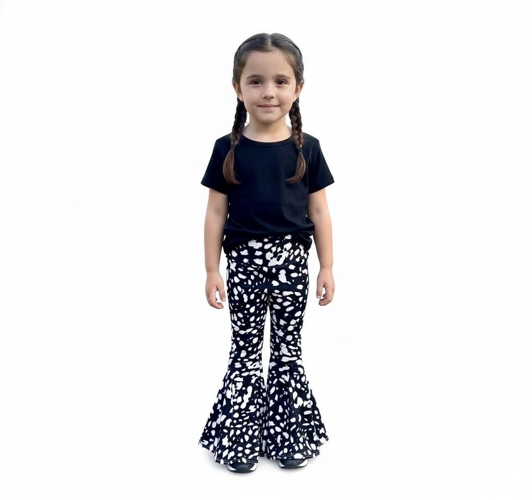 Bell Bottoms | Girls Retro Flare Pants | Black and White Print