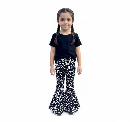 Bell Bottoms | Girls Retro Flare Pants | Black and White Print