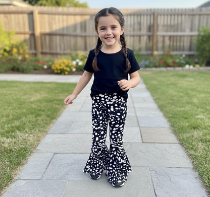 Bell Bottoms | Girls Retro Flare Pants | Black and White Print