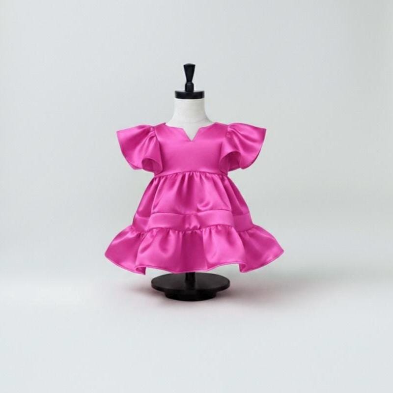 Flower Girl Dress - Satin Party Gown - Handmade Ruffle Girls Boutique Dress