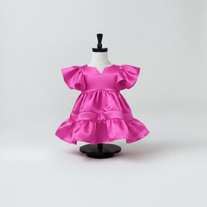 Flower Girl Dress - Satin Party Gown - Handmade Ruffle Girls Boutique Dress