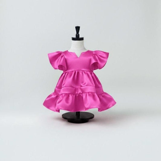 Flower Girl Dress - Satin Party Gown - Handmade Ruffle Girls Boutique Dress