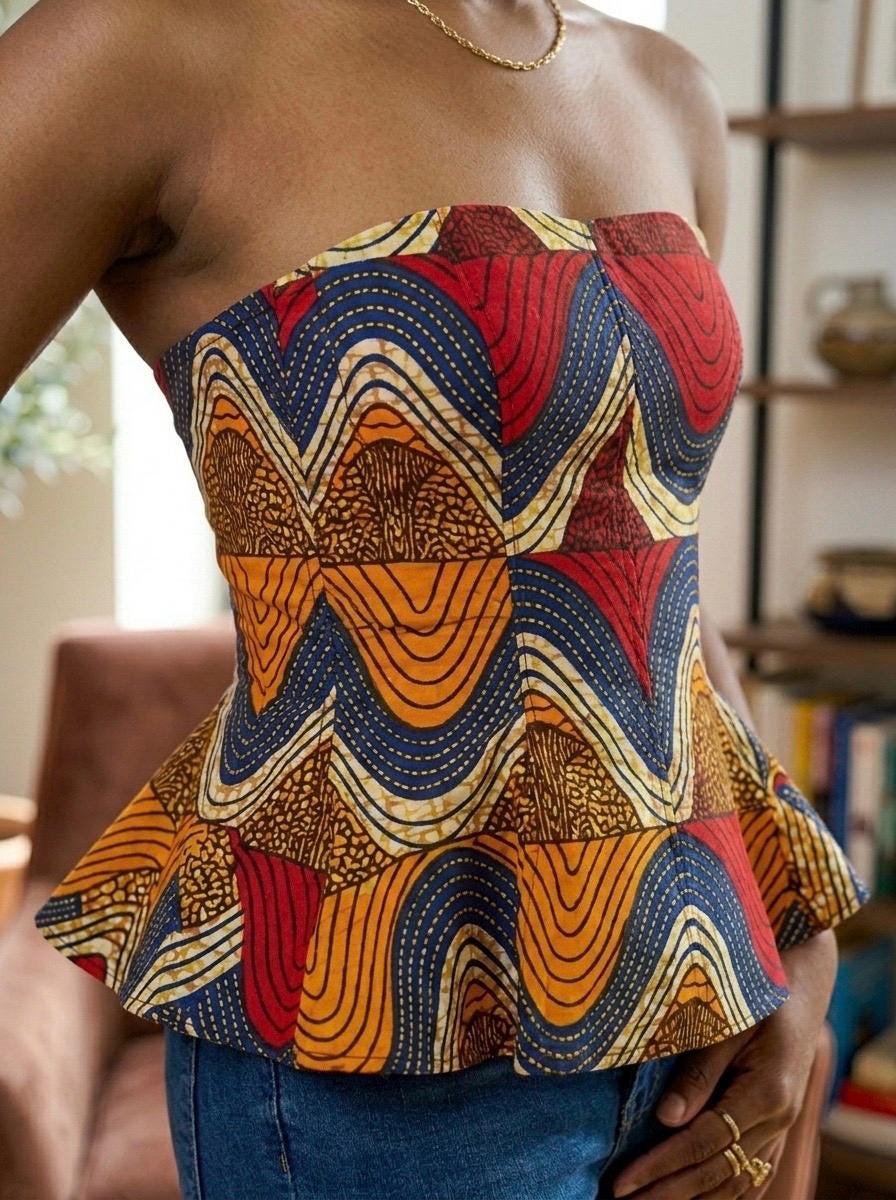Handmade African Print Peplum Corset Top | Strapless Party Blouse