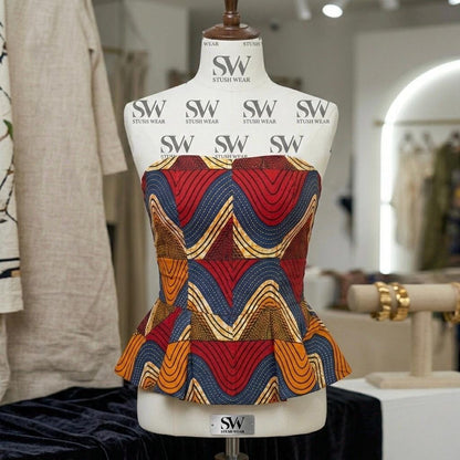 Handmade African Print Peplum Corset Top | Strapless Party Blouse