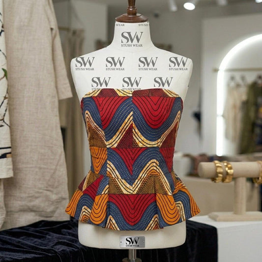 Handmade African Print Peplum Corset Top | Strapless Party Blouse