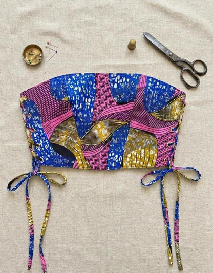 Handmade Ankara Print Lace-Up Corset Top | Strapless | Tube Top | Bustier Bodice