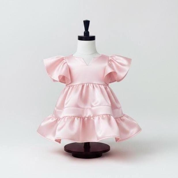 Flower Girl Dress - Satin Party Gown - Handmade Ruffle Girls Boutique Dress