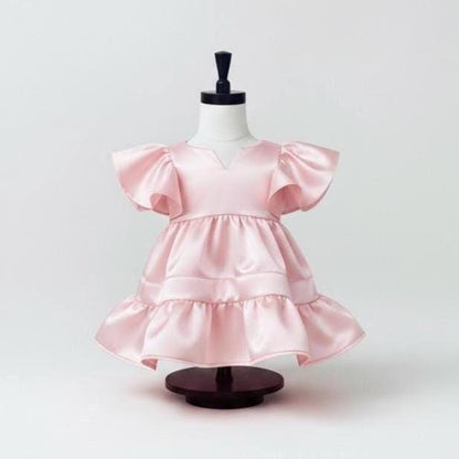 Flower Girl Dress - Satin Party Gown - Handmade Ruffle Girls Boutique Dress
