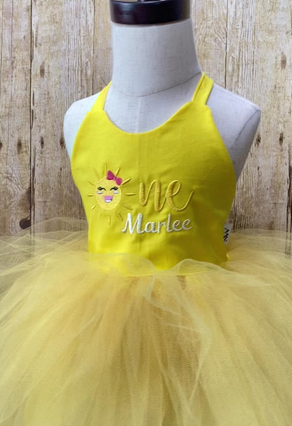 Sunshine Yellow Tutu Birthday Dress | Embroidered Design